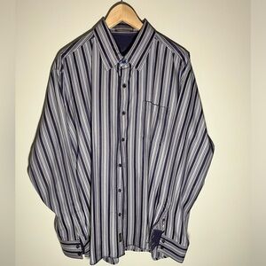 Tommy Bahama Shirt Button Up XL 100% Silk Long Sleeve Purple Striped